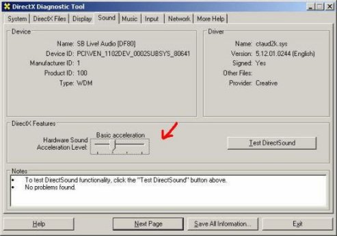 Dxdiag - Sound Configuration